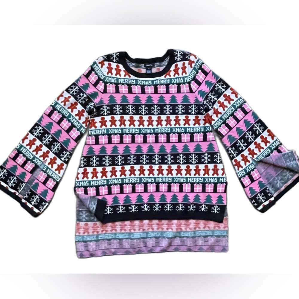 Rue21‎ Women’s Y2K Christmas Sweater size Medium Flare Sleeves Merry XMas Knit